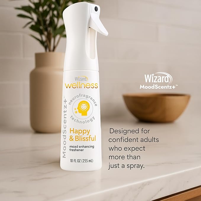 Wizard MoodScentz™ (Happy & Blissful) Patented Science-Backed Mood-Enhancing Room Mist, Non-Aerosol Continuous Fine-Mist Spray with Neuro-Fragrance Technology - 10 Fl Oz