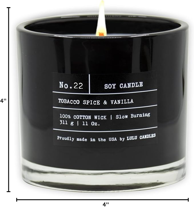 Lulu Candles | Tobacco, Spice & Vanilla | Luxury Scented Soy Jar Candle | Hand Poured in The USA | Highly Scented & Long Lasting |11 Oz.