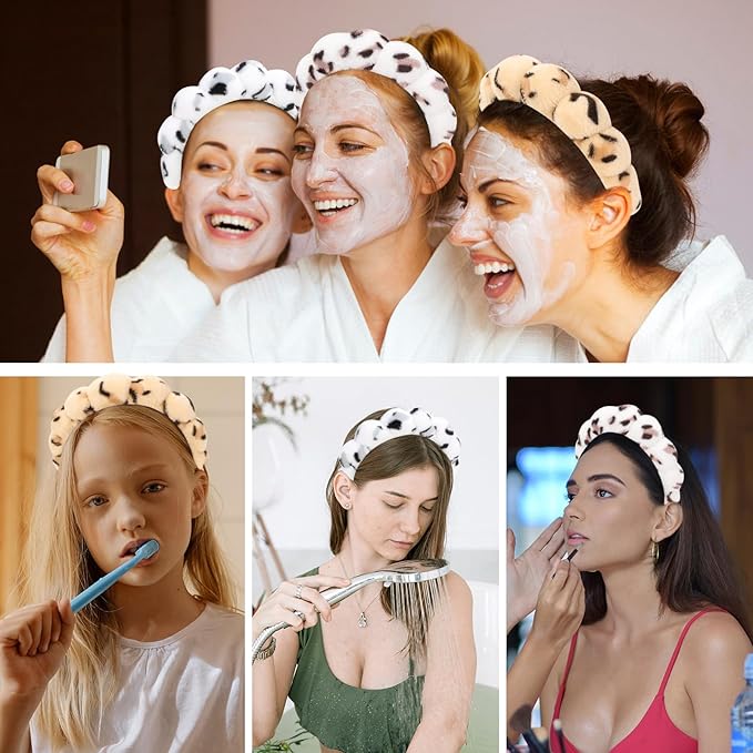 3 Pack Terry Cloth Headbands - Puffy Hair Bands for Skincare, Makeup, and Face Washing with Sponge