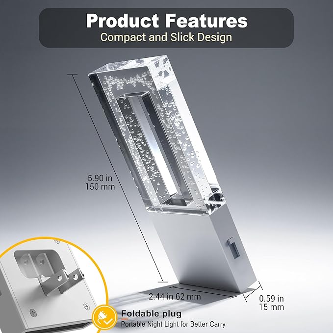 JandCase Night Lights Plug into Wall, Dusk to Dawn Sensor, 3000K Soft White LED, Acrylic Bubble Design, 0-100lm Adjustable Brightness, Foldable Nightlight for Bedroom, Bathroom, Living Room, Hallway