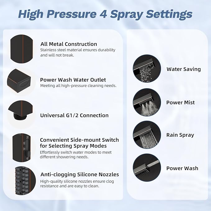 Hibbent 13'' cUPC Certified Shower Head Combo, High Pressure 5-spray Rainfall Showerhead, Stainless Steel 4 Sprays Handheld, All Metal 4-way Diverter Arm, 71'' Hose & Holder, Oil-Rubbed Bronze