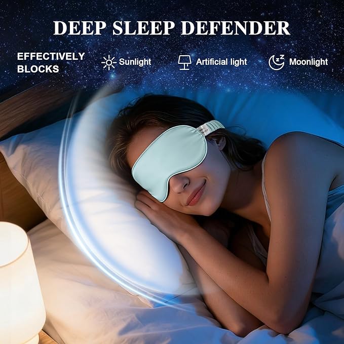 Silk Sleep Mask,Eye Mask for Sleep Women Men,Mulberry Sleeping Mask with Adjustable Strap,Blindfold Blackout Eye Mask for Travel and Full Night's Sleep,Nap