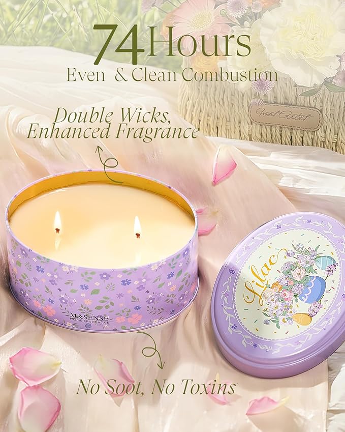 M&SENSE Dual-Wicks Lilac Scented Candles 12oz,2 Wick Spring Soy Candle,Mother's Day Candle, Natural Soy Wax for Home Scented, Floral Scented Birthday Candle for Women