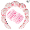 Zkptops Spa Headband for Washing Face Wristband Set Sponge Makeup Skincare Velvet Fabric Bubble Soft Get Ready Hairbands for Women Puffy Headwear Non Slip Thick Thin Hair Accessory(Pink Bow)