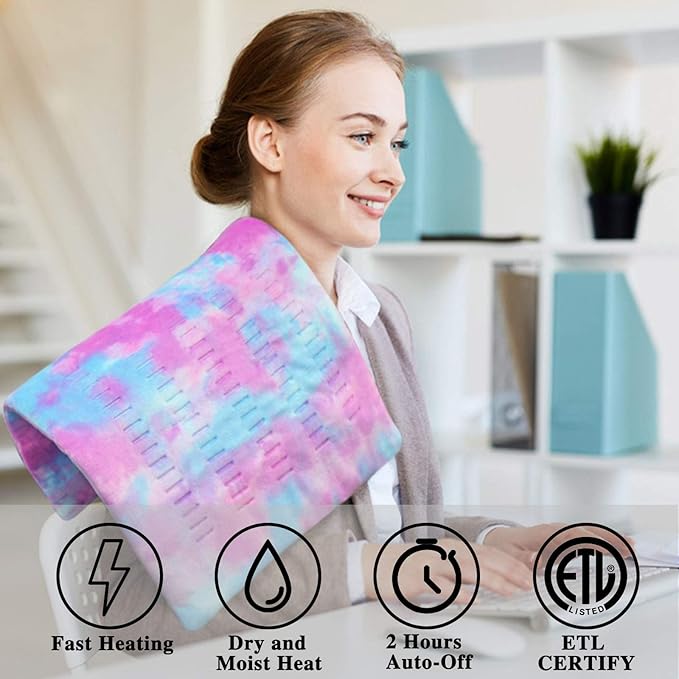 ZXU Pink Heating Pad XL King Size - Extra Large 12” x 24” Heating Pad for Back Pain and Cramps Relief- Ultra-Soft Heated Pad with Moist Heat,Auto Shut-Off Hot Heated Pad,Machine Washable