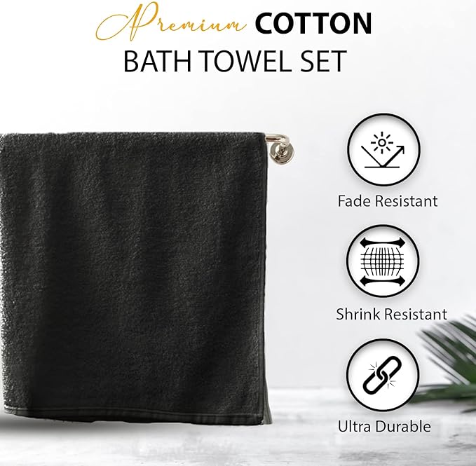 KAHAF COLLECTION 100% Cotton Bath Towels, 24x48 Pack of 6 Towels, Quick Dry, Highly Absorbent, Soft Feel Towel, Gym, Spa, Bathroom, Shower, Pool, Luxury Soft Towels (Grey, 24x48-6 Pack)