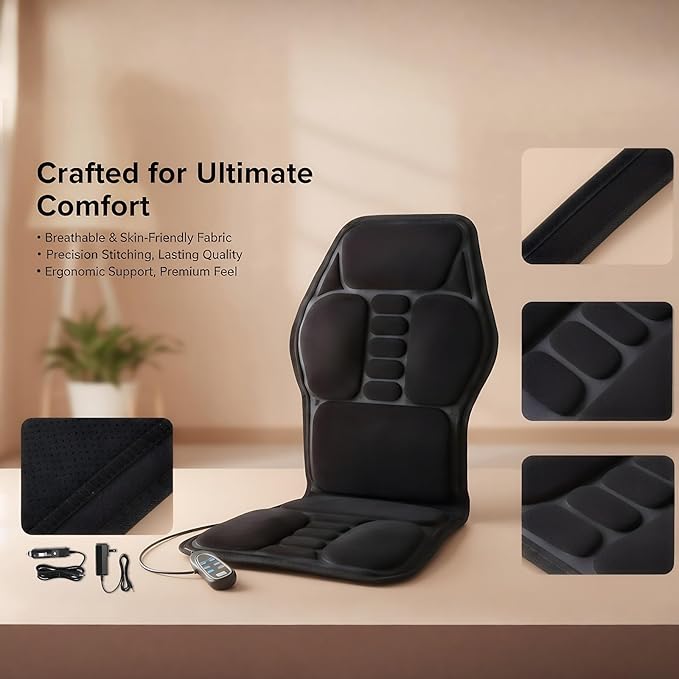 Back Massager with Heat, Vibration Massage Seat Cushion with 8 Massage Nodes & 5 Modes, Adjustable Chair Massager Pad for Home Office, Heated Chair Pad, Valentines Day Gifts for Women Mom Wife