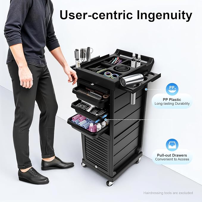 Beauty Rolling Trolley Cart Equipment Mobile Salon Spa Service Cart with 6 Drawers Lockable Hair Storage Cabinet Barber Organizer Station Hairstylist Trolley for Beauty Tattoo Hairdressing