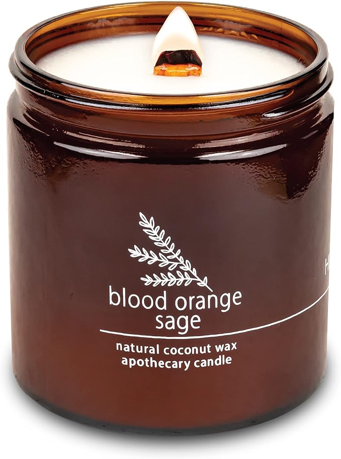 Hemlock Park Blood Orange Sage Apothecary Hand-Poured Scented Candle | Crackling Wood Wick, Botanical Fragrance & Coconut Wax | Up to 90 Hour Burn Time | 16 oz