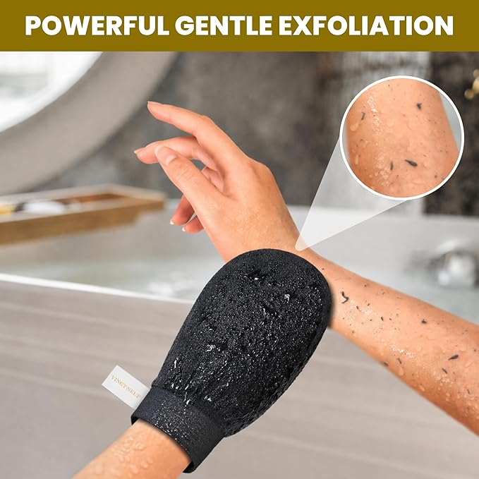 Premium Exfoliating Gloves for Shower 1Pc, 100% Viscose Deep Exfoliating Body Scrubber, Dead Skin Remover, Washcloth Body Exfoliator Scrubber for Self-Tan Removal, Smooth & Renewed Skin