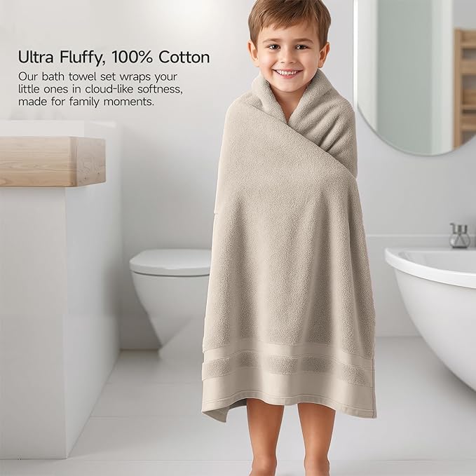 REDKISS 100% Cotton Bath Towels Set of 2, Extra Large Bath Sheets 35 X 70 Inches, 800G, Quick Dry, Ultra Soft & Super Absorbent Bathroom Towel Sets for Bathroom, Gym, Spa, Pool & Hotel, Camel