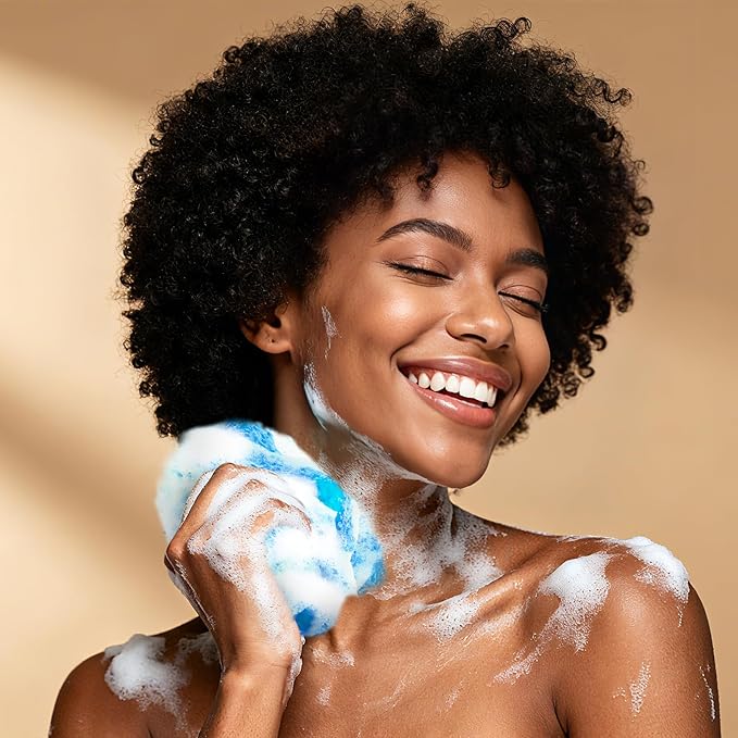 African Net Sponge (4-Pack) - Premium Exfoliating Body & Face Scrubber, Travel-Ready, Durable, Gentle Exfoliation Tool(Light Purple,Gray,Sky Blue,Brown)