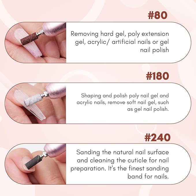 Makartt Sanding Bands for Nail Drill:50 Pcs Small Nail Sanding Files with 2026 Upgrade Design 3.1mm Mandrel Bits,180 Medium Grits (White, #180)