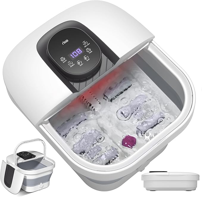 RIKE Collapsible Foot Spa with Fast PTC Heating and Massage, 14 Temp Control Precise Heated Foot Bath, Smart Digital Touch Screen & Ambient Light, Space-Saving Design, Ideal Mothers Day Gifts for Mom