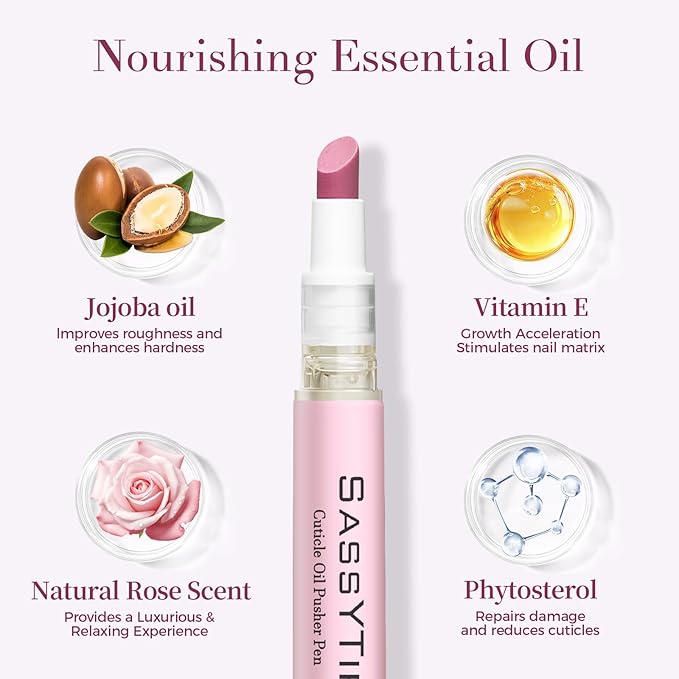 Ceramic Cuticle Pusher & Oil Pen + Cuticle Remover Gel – Gentle Nail Care Kit, 2ml Scent-Rose Nourishing Oil, 1 fl. oz with Jojoba Oil & Vitamin E for Dry, Damaged Nails(Pink&Gel)