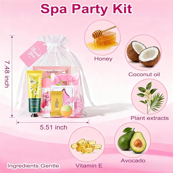110PCS Spa Party Supplies for Girls, Daughter Spa Party Favors Include Face Masks,Hand Cream,Lip Balm,Foot Bath Bombs,Headbands,Lip Mask,Sleepover Party gifts,Stocking Stuffers for teen Girls