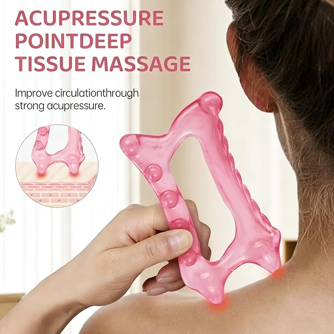 6-in-1 Resin Body Gua Sha Facial Tools - Lymphatic Drainage Tool, Face Gua Sha Tool & Acupressure Tool - Body Guasha Tool, Trigger Point Massage Tool Fascia &Cellulite Massager(Pink)