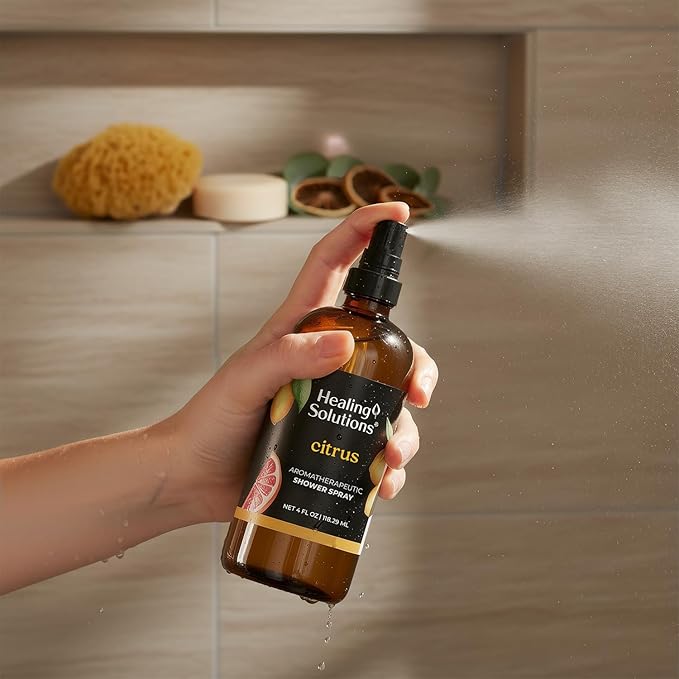 Healing Solutions Aromatherapy Shower Spray, Citrus, 4oz, Therapeutic Grade Essential Oils, Made in the USA, At Home Spa Experience
