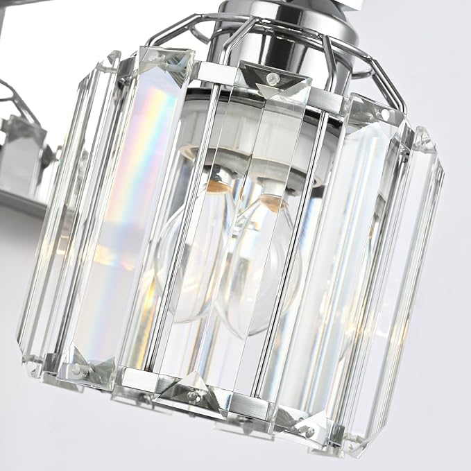 SOLFART Crystal 4 Lights Bathroom Lights Over Mirror Bathroom Lighting Fixtures Over Mirror Chrome Vanity Light Fixture Bathroom Vanity Light 4T CH
