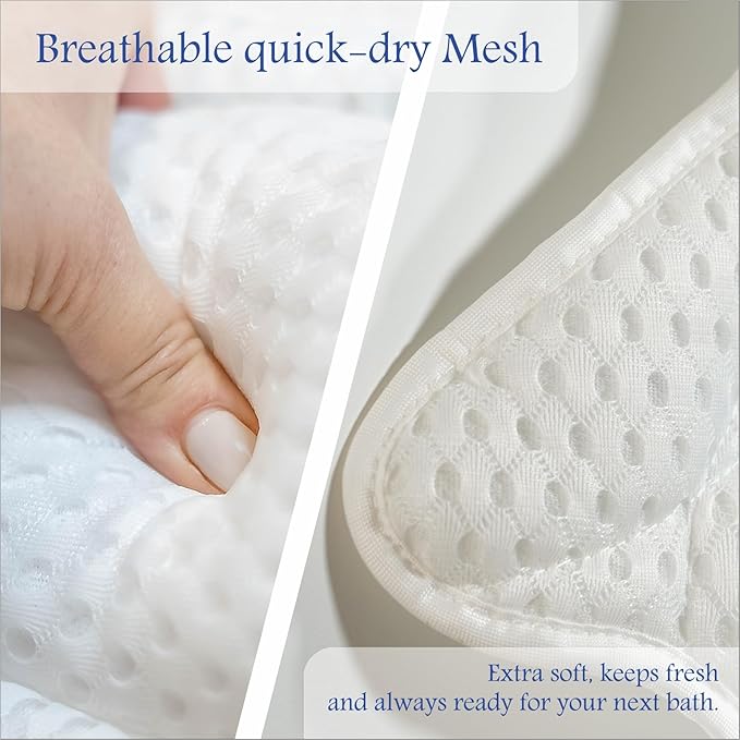 Bath Pillow for Tub Spa Gift Set for Women Luxury Bathtub Pillow for Neck & Back Support Soft 4D Mesh Non-Slip Suction Cups Relaxing Bath Accessories Spa Bath Sponge & Massage Brush