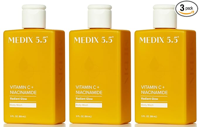 MEDIX Radiant Glow Vitamin C Body Wash W/ Niacinamide | Citrus Scented Gentle Body & Face Cleanser For Women, Men, Dry Skin, & Smoother-Looking Skin | Removes Dirt, Oil, & Impurities, 3PC Travel Size
