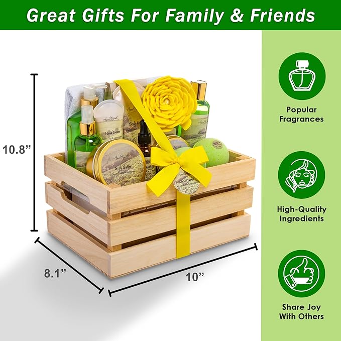 Aqua Elegante Full Spa Gift Set - 15 Piece Premium Bath Basket with Wash, Bubbles, Lotion, Salts, Body Scrub, Towel, Shower Puff, Bathbombs, Reusable Basket, Gifts for Women - Green Tea & Lemongrass