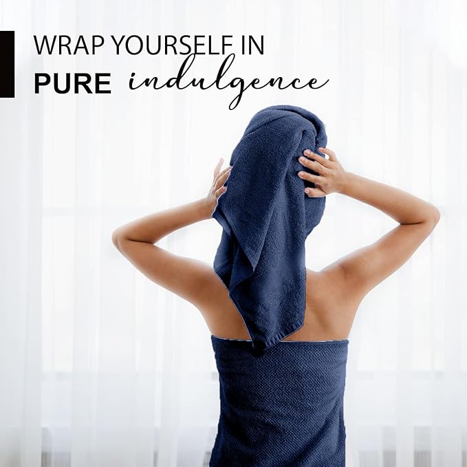 KAHAF COLLECTION 100% Cotton Bath Towels, Navy 24x48 Pack of 6 Towels, Quick Dry, Highly Absorbent, Soft Feel Towel, Gym, Spa, Bathroom, Shower, Pool, Luxury Soft Towels (24x48-6 Pack, Navy)