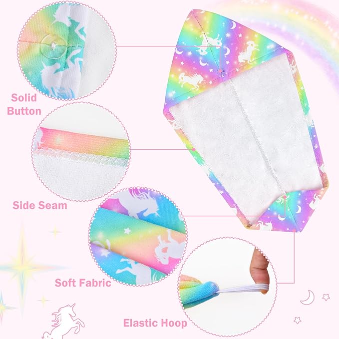 Microfiber Hair Towel Wrap for Kids Hair Drying Towel Wrap with Button 2 Pack Wet Hair Towel Wrap Head Towels Wrap for Girls