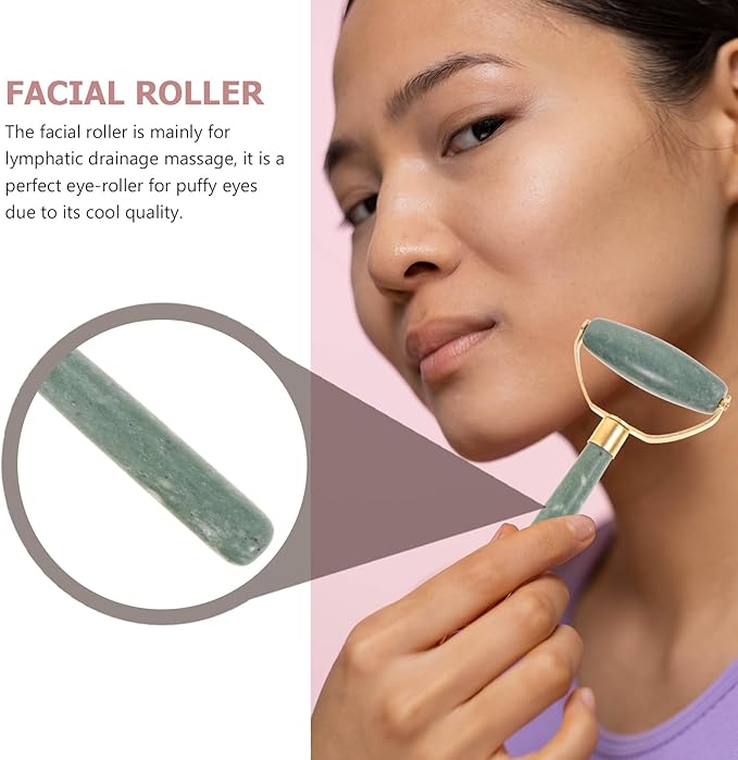 FRCOLOR Jade Rollers Massaging Body Roller 2-Pack Facial Massage Tool for Face Neck Eyes Skin Care 5.31X2.75X0.62In