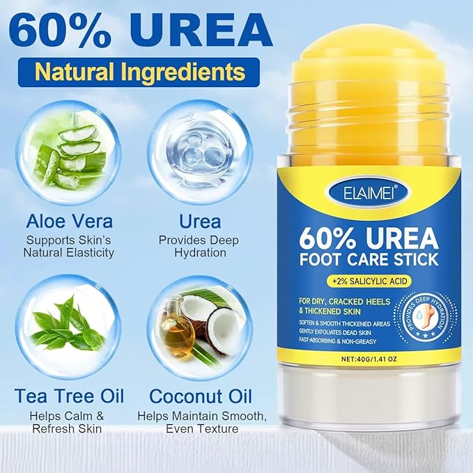 60% Urea Cream Stick plus 2% Salicylic Acid, Maximum Strength Urea Foot Cream Callus Remover for Dry Cracked Heels, Hands, Knees,Exfoliating Moisturizer, Dead Skin Remover Foot Balm 1.4oz (1 pack)