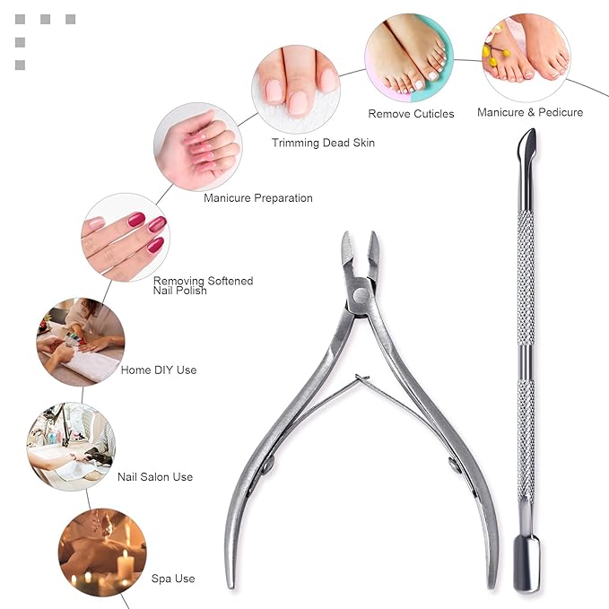 6Pcs Cuticle Clipper with Cuticle Pusher Set, Professional Stainless Steel Dead Skin Cutter, Nail Cuticle Remover Manicure Pedicure Tool Set for Fingernails and Toenails