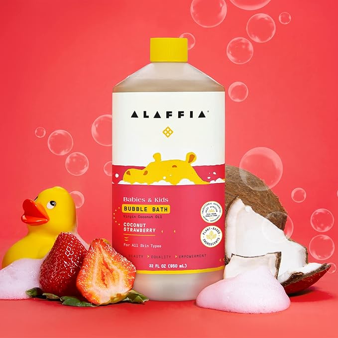 Alaffia Bubble Bath for Babies & Kids, Coconut Strawberry 2-Pack – Long-Lasting, Moisture-Rich Bubbles with Coconut Oil, 32 Fl Oz Ea