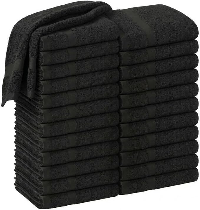 HOME ESSENTIALS Salon Towels (15 x 25 inches) 24 Pack, Black Hand Towels for Bathroom, Quick Dry Gym Towels, Spa Face Towel, Absorbent Cotton Towels for Barber, Gym, Bath, Pedicure and Home Hair Care