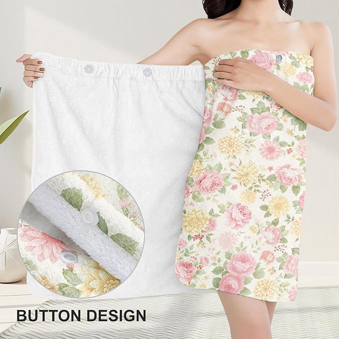 Absorbent Bath Towel Wrap Set for Women, Vintage Flower Print Towel Wrap After Shower, Microfiber Shower Robe Body Towel Wraps for Women, Quick Dry Hair Towels Wraps for Spa Hotel Beach Girl