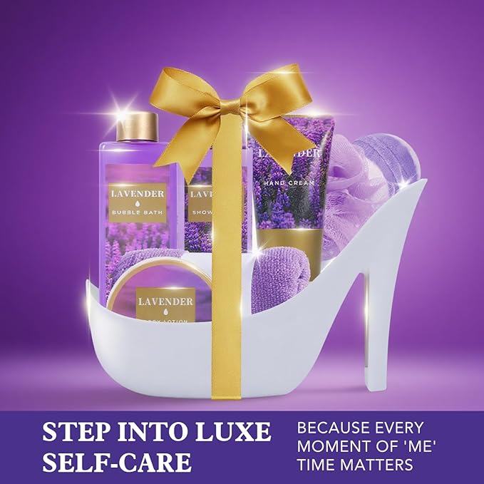 Spa Luxetique Gifts for Women 8pcs Relaxing Lavender Gift Set for Women High Heel Spa Gift for Womens Birthday Gifts for Womens Mom Grandma Teacher Nurse Mothers Day Gift