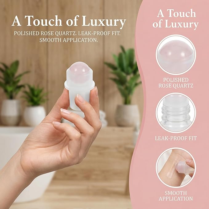 Didiseaon 9Pcs Essential Oil Roller Ball Tops for 10ml Oil Bottles, Replacement Rollers with Rose Quartz Roll-On Applicator Inserts for Aromatherapy DIY Blends Travel