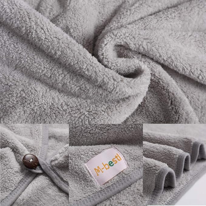M-bestl 2 Pack Hair Drying Towels, Anti-frizz Hair Towel Wrap, Absorbent Microfiber Hair Towel Turban with Button Design for Straight Curly Hair (Dark Gray&Light Gray)