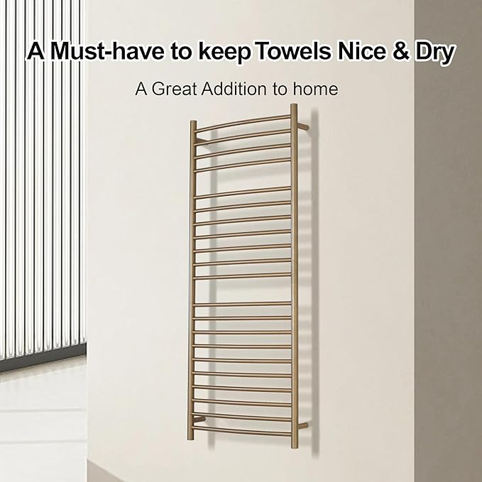 Electric Towel Warmer - Wall Mounted Bathroom Heated Towel Rack, Plug-in Design & Brushed Stainless Steel Finish Gold 21 Bar