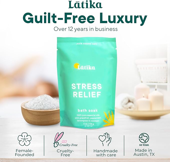 Latika Soaks Set of 3 - Stress Relief Soaks with Sweet Orange and Geranium Rose Moisturizing Epsom Salt Soak for Stress Relief, Relaxation, and Skin Nourishment, at-Home Spa Retreat Gift