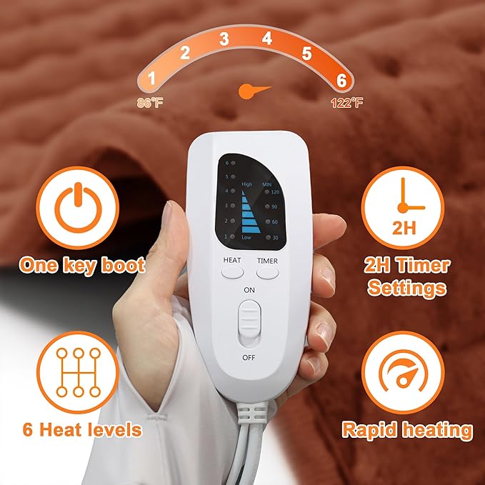 Deepsoon Heating Pad,Electric Heating Pads for Back,Neck,Moist Heating Pad for Abdomen Shoulder Knee Legs,Dry/Moist Heat&Auto Shut Off,Mother's Day Birthday for Men and Women,Brown,33x17 Inch
