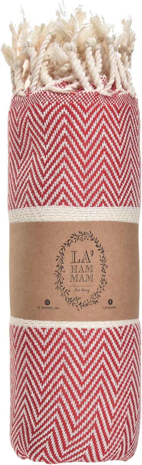 Personalized Embroidered Beach Towel | Throw Blanket, Easy Carry, Sand Free, Highly Absorbent, Quick Dry, Turkish Towels for Travel Camping Bath Sauna Beach Gym Pool Yoga SPA by Lahammam, Herring, Red