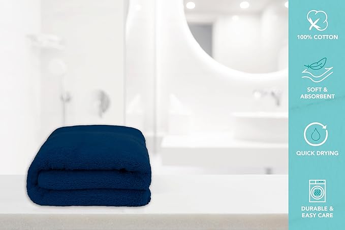 Medium Bath Towels Pack of 6 – 24x48 Inches – Soft, Quick Dry & Highly Absorbent – 100% Cotton Towels for Bathroom, Spa, Gym & Hotel – Navy Blue