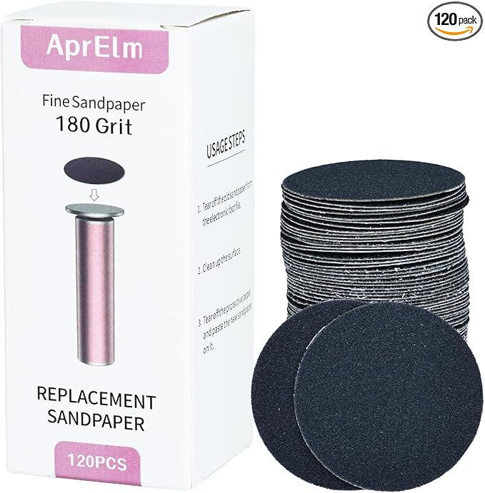 120pcs Replaceable Sandpaper for Electric Foot Callus Remover, Coarse/Medium/Fine Electric Foot File Replacement Pads (Fine 180 Grit)