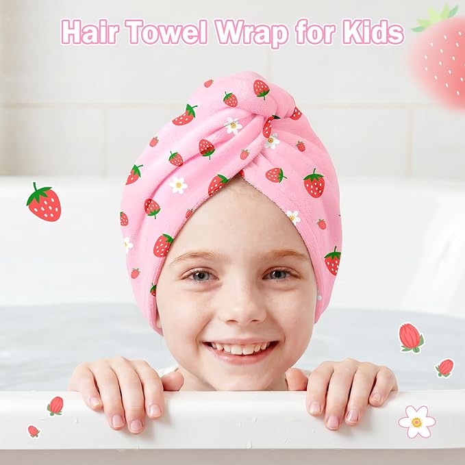 Microfiber Hair Towel Wrap for Kids Hair Drying Towel Wrap with Button 2 Pack Wet Hair Towel Wrap Head Towels Wrap for Girls