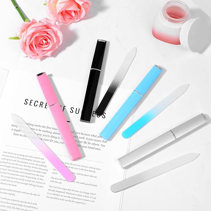 4 Pack Glass Nail File Set with Case – Double-Sided Crystal Nail Files for Women, Professional Fingernail & Pedicure Care, Portable Travel Manicure Kit