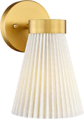 Fabric Bathroom Light Fixture, HWH 1-Light Sconce Wall Lighting with Milk White Striped Fabric Shade, Brushed Gold Finish, Modern Vanity Lights for Bathroom Bedroom, 5HZG97B BG-FB