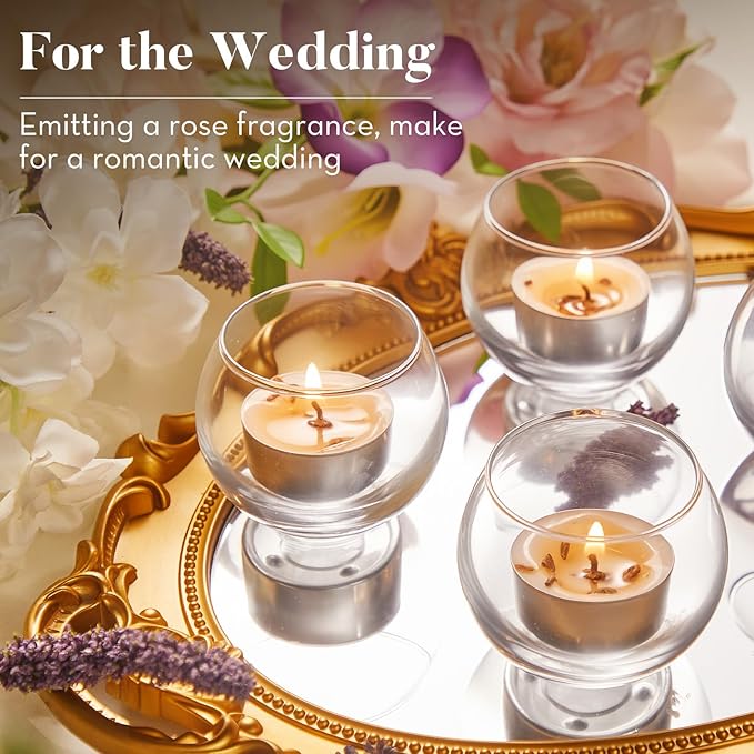48 Pack Lavender Scented Tealight Candles with Real Petals, Natural Soy Wax 6H Burn Time, Non-Toxic Smokeless Scented for Bath, Wedding, Decor