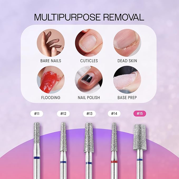 PANA 3/32" Diamond Carbide Cone Bit- Style 15, Medium Grit - Professional Cuticle Nail Drill Bits for Acrylic Gel Nails Dry Manicure Pedicure Shape Remove Tools
