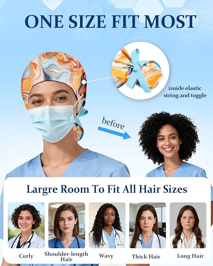 Plifal 100% Cotton Scrub Cap with Buttons-Nurse Cap with Sweatband for Women, Adjustable Working Hat,Satin Lined or Unlined