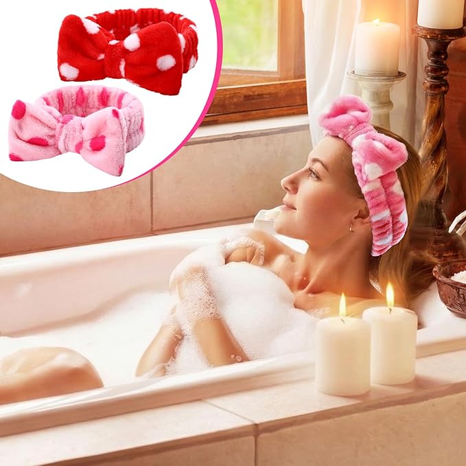 WILLBOND 24 Pieces Spa Headband Bulk Skincare Headbands Face Wash Makeup Hairband Bow Facial Washing Face Head Wraps Adjustable Soft Flannel Towel for Women Shower (Casual)